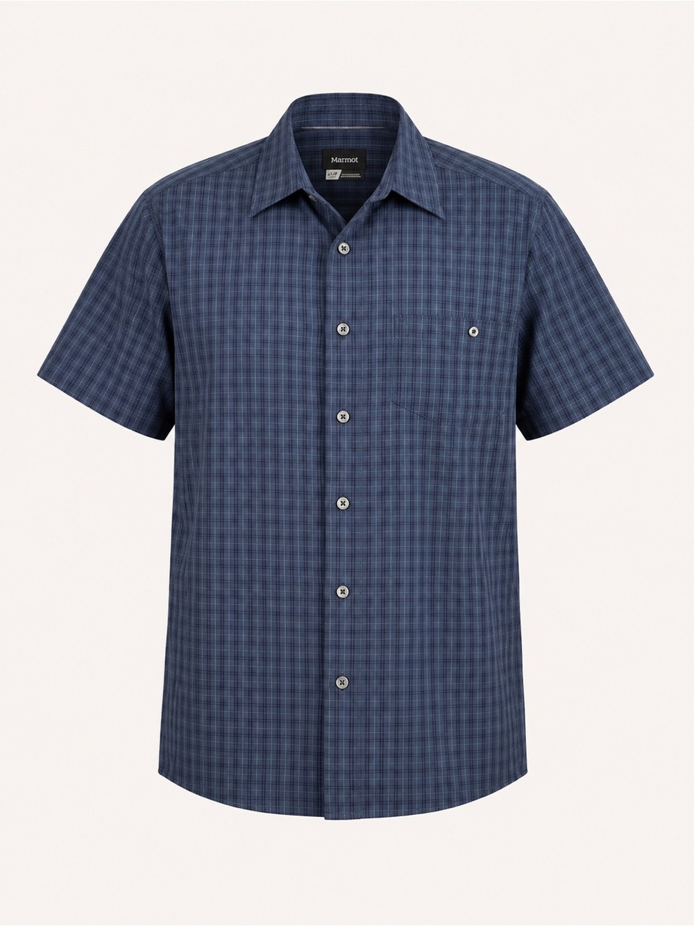 Marmot Plaid Button Up Shirt Navy Large Outdoor Hiking Travel Casual Gorpcore
